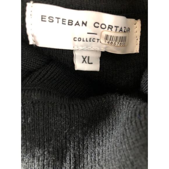 Esteban Cortazar Dress Sheer Lattice Sleeve Knit Turtleneck Sheath Mini Black XL - Picture 8 of 12